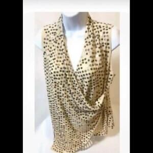 👚💛Boston Proper STUNNING Light Gold Wrap Top Gold Sequins Size 8